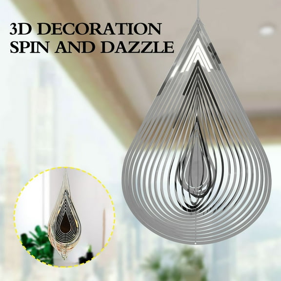 tangnade wind chimes 3d flowing-light effect decor for outdoor garden house hanging decoration gifts 12“x 8“ silver water drop-shaped spinners