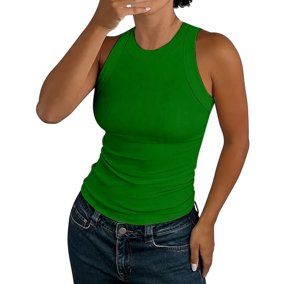 tank tops for women Summer Ribbed Racerback Thick Strap Sleeveless Basic Casual Daily Top