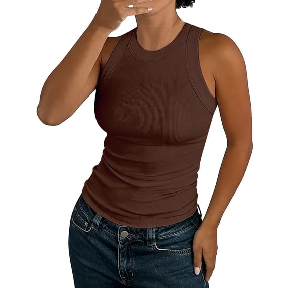 tank tops for women Summer Ribbed Racerback Thick Strap Sleeveless Basic Casual Daily Top