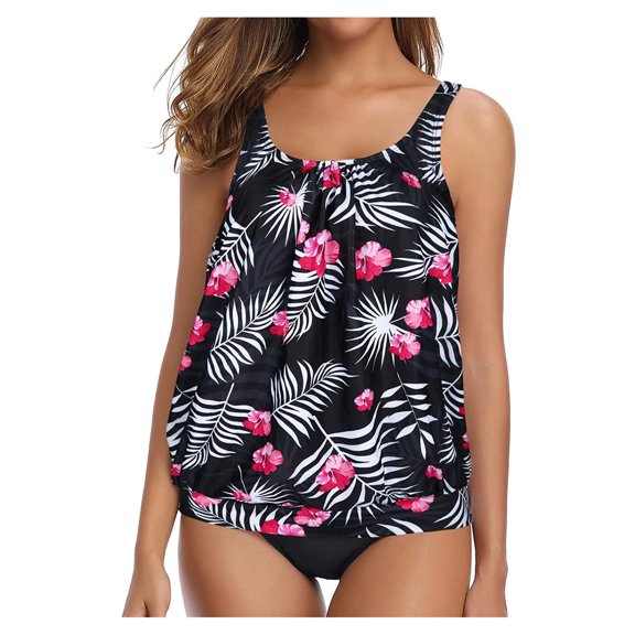 tankini&nbsp;tops Swimwear Neck Sleeveless Round Split Swimsuit Print Bikini Set Piece Solid Two Swimwears Tankinis Set