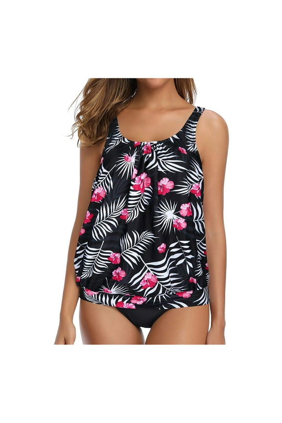 tankini tops Swimwear Neck Sleeveless Round Split Swimsuit Print Bikini Set Piece Solid Two Swimwears Tankinis Set