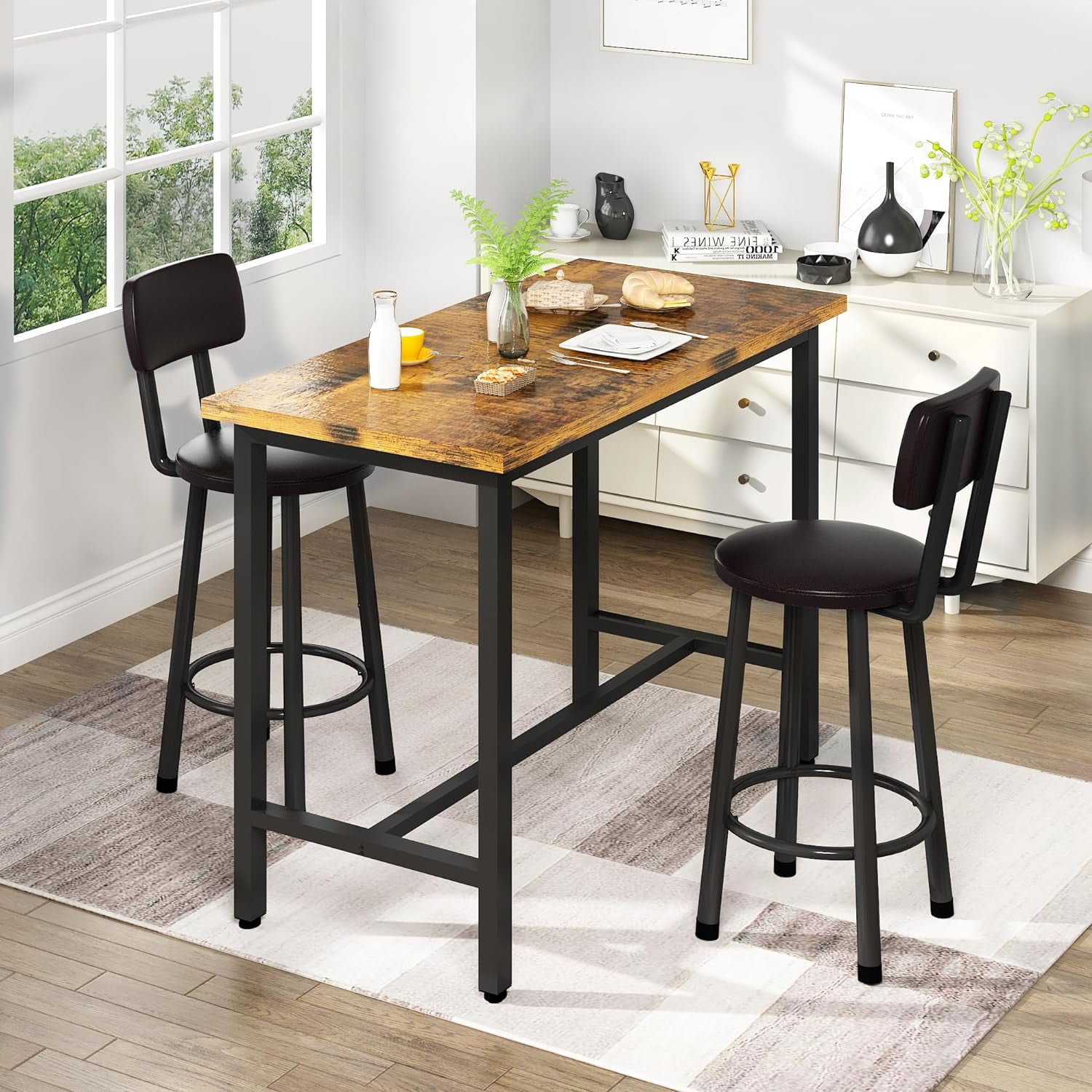 tantohom 3 Piece Pub Dining Set，39 inch Small Kitchen Table，High Top