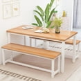 thumbnail image 1 of Cvortll Dining Table Set for 2, 43" Farmhouse Kitchen Table with 2 Wood Bench, 3-Pieces Rectangle Dinette Set for Dining Room, Breakfast Nooks, Small Space, 1 of 7