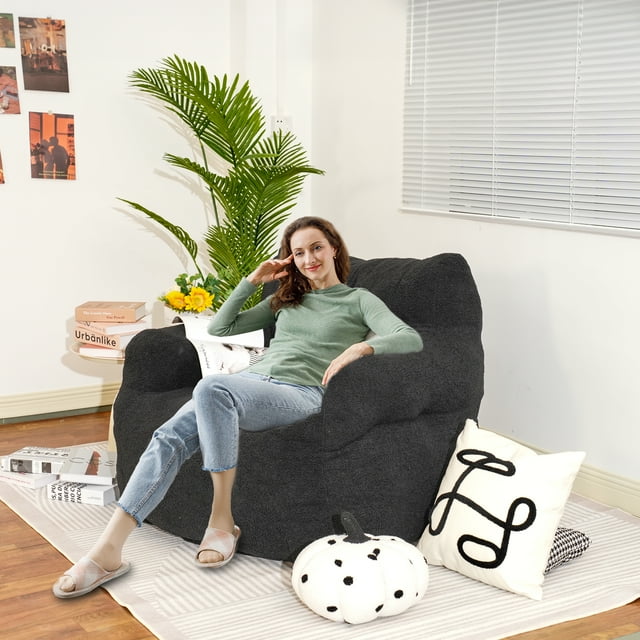 tantohom Giant Bean Bag Chair with Cozy Arms, 42 inch Faux Fur Bean Bag