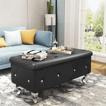 DKLGG Storage Ottoman Bench, 37" Stylish simplicity End of Bed Storage Bench with Button-Tufted & Flip Top Foot Rest for Bedroom, Living Room, Vanity Bench Seat, Black