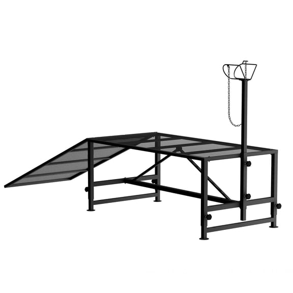 tanzhilei  Collapsible Livestock Stand with Ramp  500 lb Capacity 4-Level Adjustable Height Goat Shearing & Milking Table  Folding Sheep Platform for Grooming Measurement  Black
