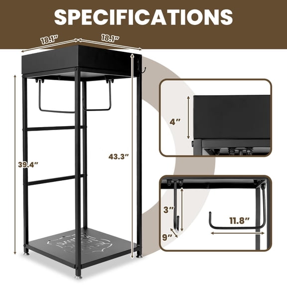tanzhilei   Heavy Duty Gear Rack. 3-Hook Storage Rack with Powder-Coated Frame. Free-Standing Organizer for Home. Office. Workshop