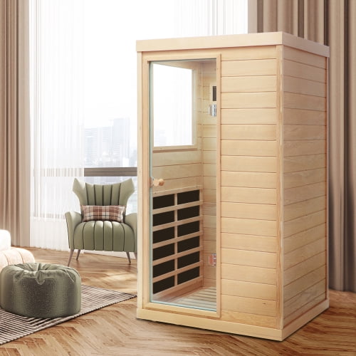 taoruifang 1-Person Far Infrared Sauna for Home, Hemlock Wood with 6 Heaters, Bluetooth Audio, LED Light & Touch Control