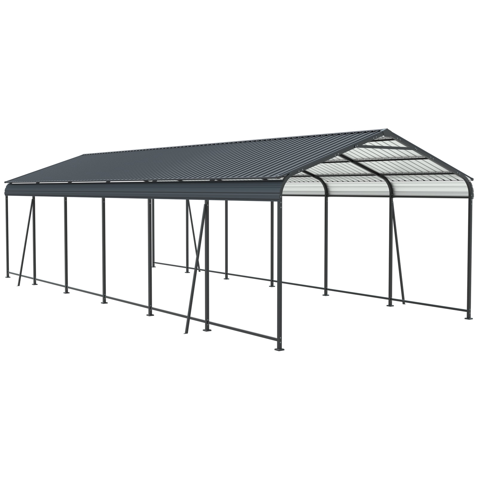 taoruifang 12x32 FT Heavy Duty Metal Carport, Galvanized Steel Frame & Roof Large Portable Garage with Vertical Stripe Design for Car Truck Boat RV, Charcoal
