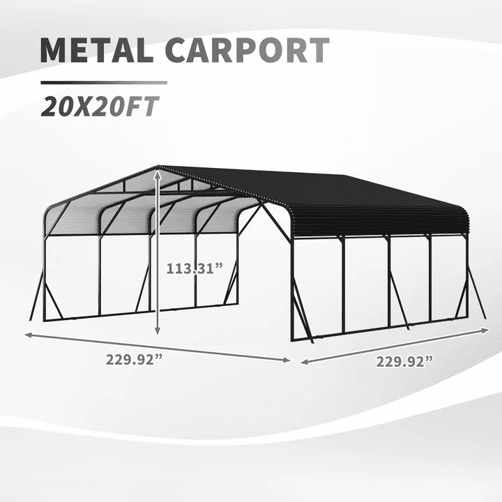 taoruifang 20 x 20 FT Heavy Duty Carport, Galvanized Steel Frame Portable Garage Shelter for 2 Cars Boat RV, All-Weather Outdoor Canopy with Removable Side Walls, Black