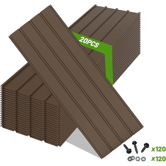 taoruifang 20PCS Corrugated Galvanized Metal Roofing Panels, Waterproof Metal Siding with 120PCS Screws for Outdoor Use, Brown