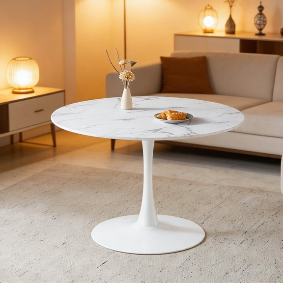 taoruifang 42.1" White Tulip Dining Table, Round MDF Pedestal Table for 4-6, Modern