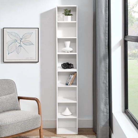 taoruifang 8-Tier Media Tower Rack white,Tall Narrow Bookcase Display Bookshelf
