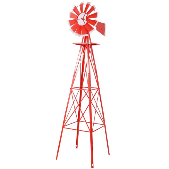 taoruifang 8FT Decorative Garden Windmill, Heavy Duty Metal Yard Ornament with 4 Leg Frame, Red Outdoor Backyard Lawn Decoration, Rust-Proof & Weather Resistant