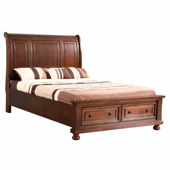 taoruifang Charming Full Bed In Rich Cherry Finish 58"H x 57"W x 92"D Classic Wooden Frame & Sturdy Mattress Support