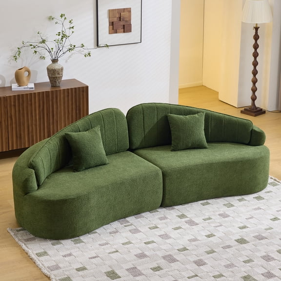taoruifang Green Curved 4 Seat Fully Compressed Sofa, Modern Retro Chenille Sofa with Removable Backrest, Medium-Soft Foam & Spring Support for Small Space Apartment Living Room