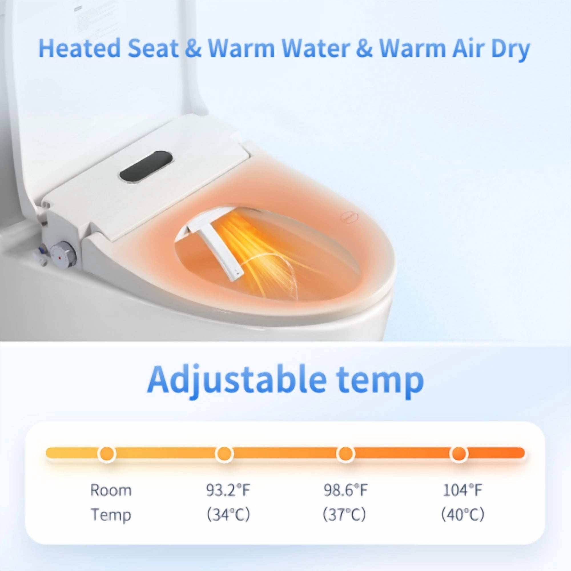 taoruifang Smart Bidet Toilet Seat with Side Knob Adjustable Heated Seat with Water Temperature and Pressure Adjustment Portable Bidet with Automatic Nozzle Cleaning,Night Light,Only Seat