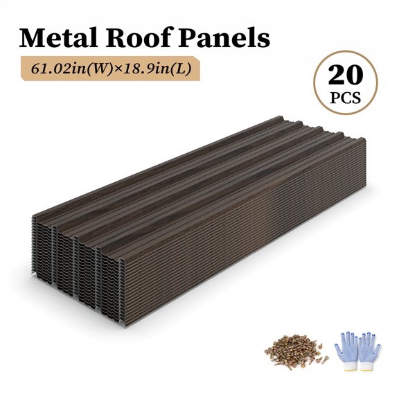 taoruifang WoodGrain Metal Wall Panels 18.90in x 0.60in 0.01-inch Thick , 20 Pieces Dark Brown Fluted Corrugated Steel Wall Cladding, HeavyDuty Waterproof RustResistant Metal Panels for Outdoor