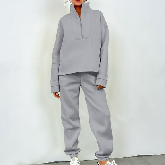 tarylea 2 Piece Sets for Women Sweatsuits Long Sleeve Standing Collar Pullover Cinch Bottom Trousers Casual Loose Fall Tracksuits