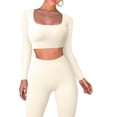 thumbnail image 1 of tarylea 2 Piece Workout Sets for Women Long Sleeve Square Neck Crop Tops High Rise Leggings Casual Ribbed Slim Fitted Yoga Outfits, 1 of 6