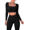 thumbnail image 1 of tarylea 2 Piece Workout Sets for Women Long Sleeve Square Neck Crop Tops High Rise Leggings Casual Ribbed Slim Fitted Yoga Outfits, 1 of 6