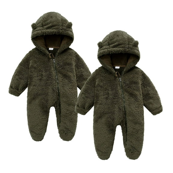 tarylea 2pc Newborn Baby Clothes Hoodie Footie Romper Unisex Full Zipper Double Sided Fleece Bodysuit Comfy Warm Winter Jumpsuit