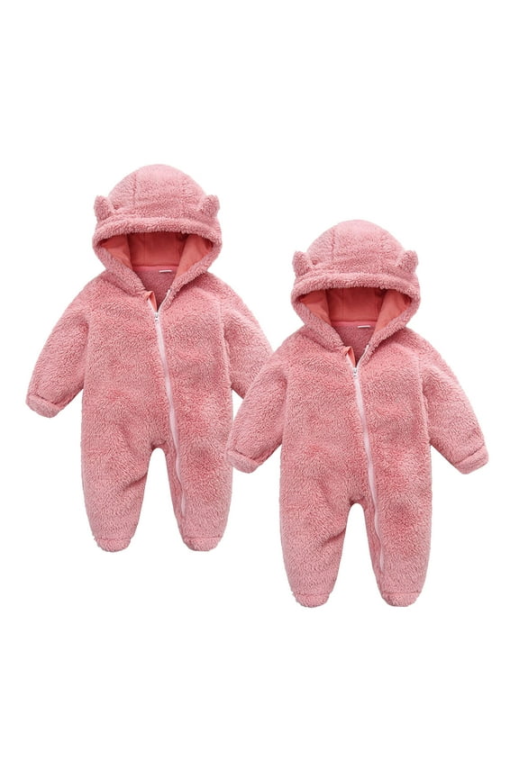 2pc Newborn Baby Clothes Hoodie Footie Romper Unisex Full Zipper Double Sided Fleece Bodysuit Comfy Warm Winter Jumpsuit