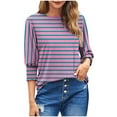 thumbnail image 1 of tarylea 3/4 Length Sleeve Tops for Women Crew Neck Striped T Shirts Casual Basic Tees Loose Fitted Shirts Blouses, 1 of 6