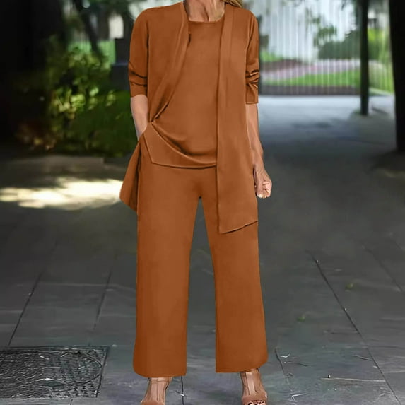 tarylea 3 Piece Lounge Set for Women Long Sleeve Cardigan Sleeveless Tank Straight Leg Pants Casual Loose Fall Dressy Comfy Outfits