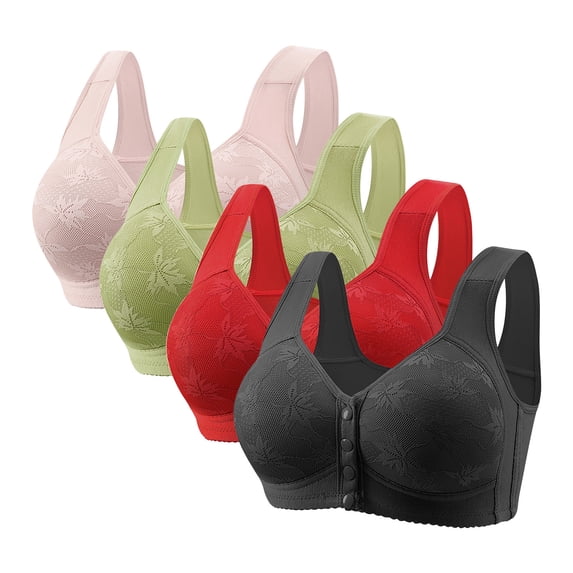 tarylea 4 Pack Front Closure Bras for Women Open Front Push up Full Coverage Lace Blocked Supportive Stretchable Comfy Bra Underwear
