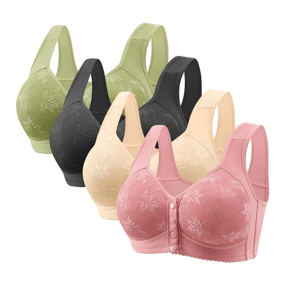 tarylea 4 Pack Front Closure Bras for Women Open Front Push up Full Coverage Lace Blocked Supportive Stretchable Comfy Bra Underwear