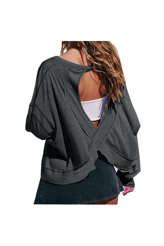 Athletic Tops for Women Scoop Neck Back Keyhole Pullover Cross Back Long Sleeve Shirts Casual Sports Tops