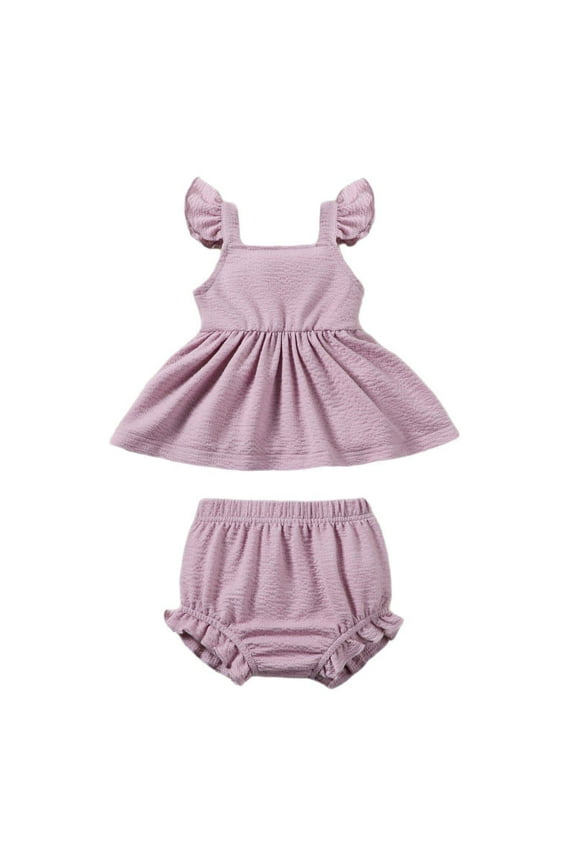 Baby Boys Girls Summer Clothes Ruffle Cap Sleeveless A Line Pleated Skirts Elastic Waisted Bloomers