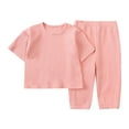 thumbnail image 1 of tarylea Baby Clothes 2 Piece Set Short Sleeve Crew Neck Tops Elastic Waist Pants Solid Color Suits Casual Comfy Summer Dailywear Outfits for 6 Months-5 Years, 1 of 8