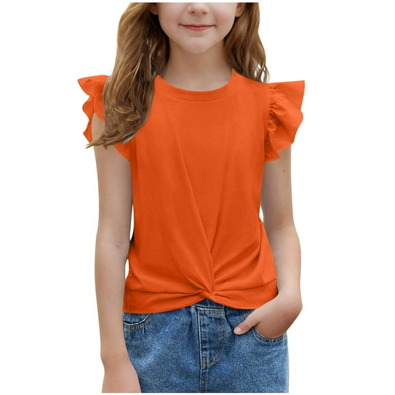 tarylea Baby Clothes Girls Summer Tops Ruffle Cap Sleeve Shirts Knot Hem Solid Color Casual Comfy Top