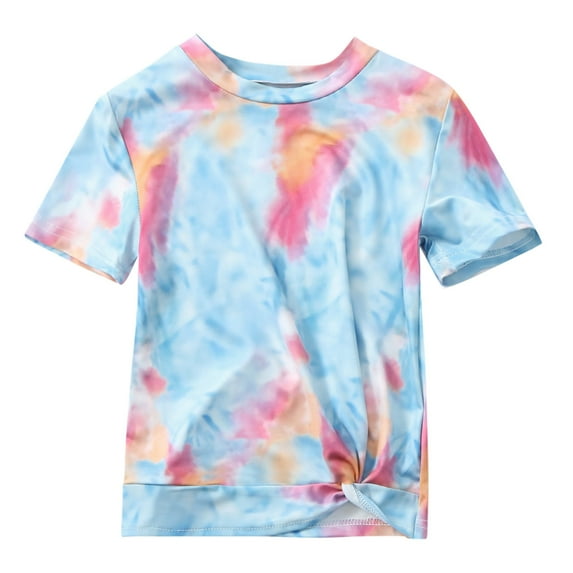 tarylea Baby Clothes Toddler Boys Girls Tie Dye Cotton Top Short Sleeve Shirts Crewneck Knot Front T Shirts Loose Fitted Tees