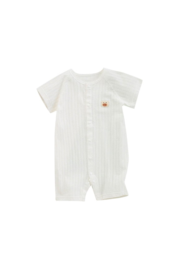 Baby Clothes for Toddler Girls Boys Button down Short Sleeve Romper Solid Color Cute Jumpsuits Casual Lightweight Summer Comfy Outfits for 0-18 Months