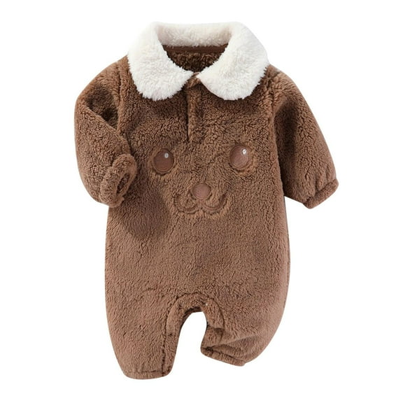 tarylea Baby Clothes Unisex Romper Turn down Collar Color Blocked Bodysuit Double Sided Fleece Button Crawling Outfit Warm Winter Jumpsuit
