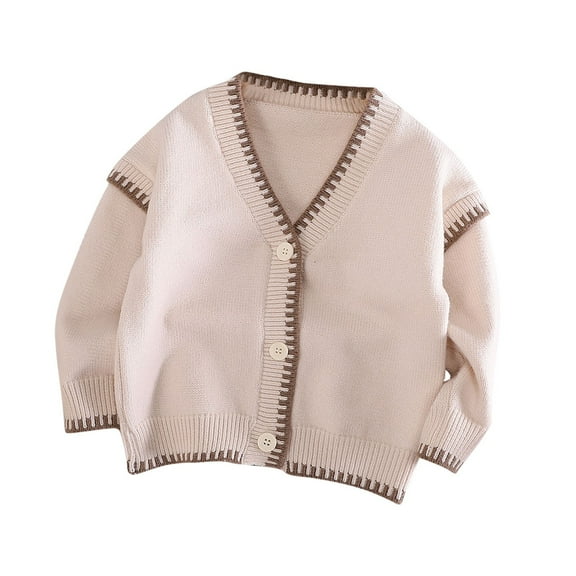 tarylea Baby Clothes Unisex V Neck Button down Sweater Long Sleeve Color Blocked Knitted Cardigan Casual Loose Fall Toddler Dailywear Tops for 0-6 Years