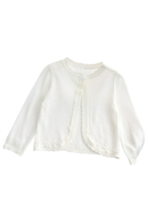 Baby Clothes for Girl Cardigan Eyelet Knitted Long Lantern Sleeve Coat Solid Color Ruffled Jacket Casual Loose Fall Shirt