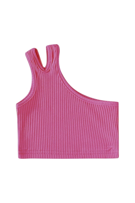 Baby Girls 1 Shoulder Cotton Tank Top Newborn Seamless Shirts Infant Asymmetric Hem Cropped Tops