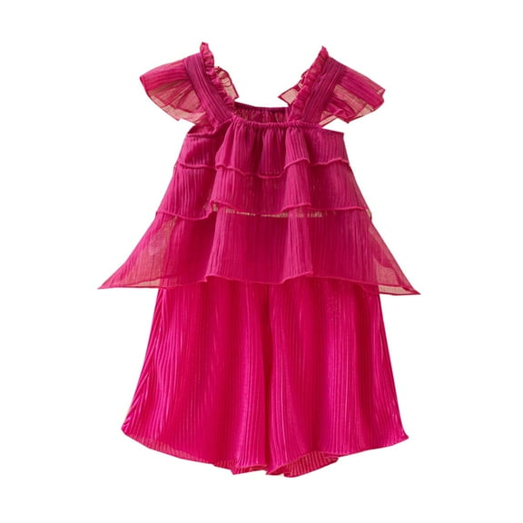 tarylea Baby Girls Clothes Cap Sleeve Double Layered Tank Top Wide Leg Casual Flowy Palazzo Pants 2PC Summer Sets