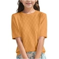 thumbnail image 1 of tarylea Baby Girls Clothes Crew Neck Eyelet Blouse Elbow Length Solid Color Shirts Casual Loose Dressy Summer Breathable Tops for 7-14 Years, 1 of 4