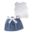 thumbnail image 1 of tarylea Baby Girls Clothes Ruffle Sleeveless Ribbed Knit Tank Tops High Waisted Denim Mini Skirts Summer Outfits, 1 of 9