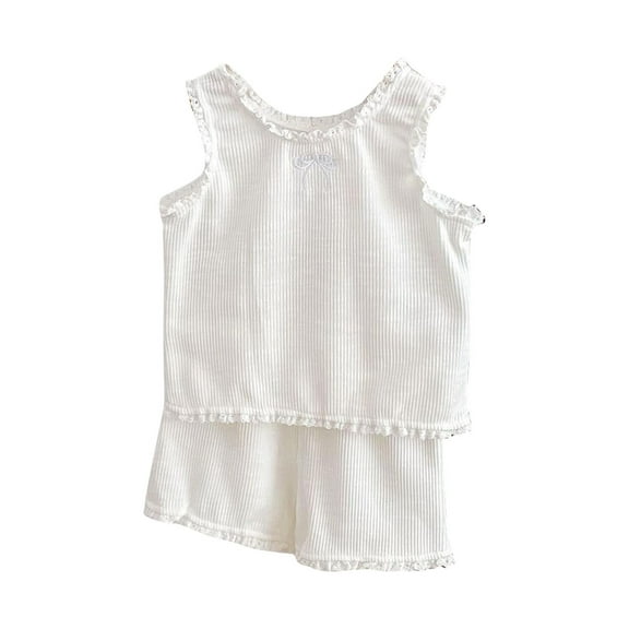 tarylea Baby Girls Clothes Toddler Summer Outfits Sleeveless Ruffle Tank Top Wide Leg Shorts Ribbed 2Pcs Sets