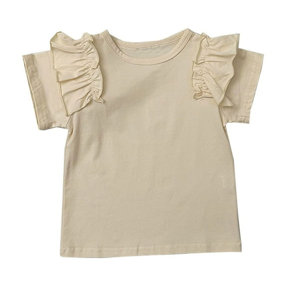 tarylea Baby Girls Cotton T Shirt Infant Solid Color Blouse Newborn Ruffle Short Sleeve Top Casual Tees Plain Shirt