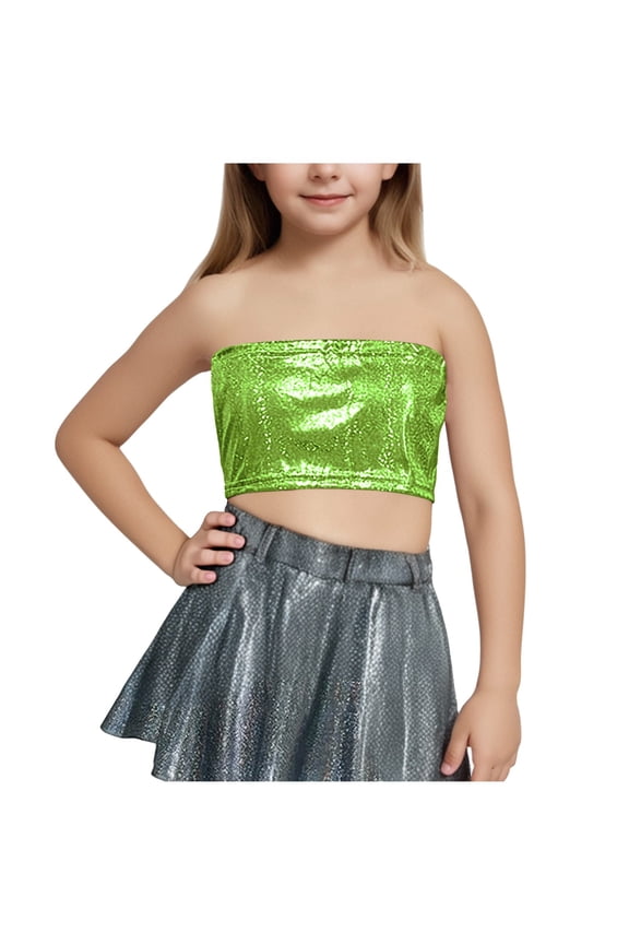 Baby Girls Sequin Tube Tops Strapless Sleeveless Crop Top Sparkly Glitter Party Top