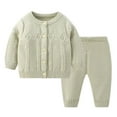thumbnail image 1 of tarylea Baby Outfits 2 Piece Set Knitted Solid Color Outfit Crew Neck Button down Tops Elastic Waist Cinch Bottom Pants Casual Clothes, 1 of 7