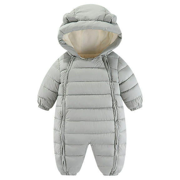 tarylea Baby Romper Double Full Zipper Hoodies Fleece Lined Warm Jumpsuit Solid Color Cute Casual Winter Basic Clothes