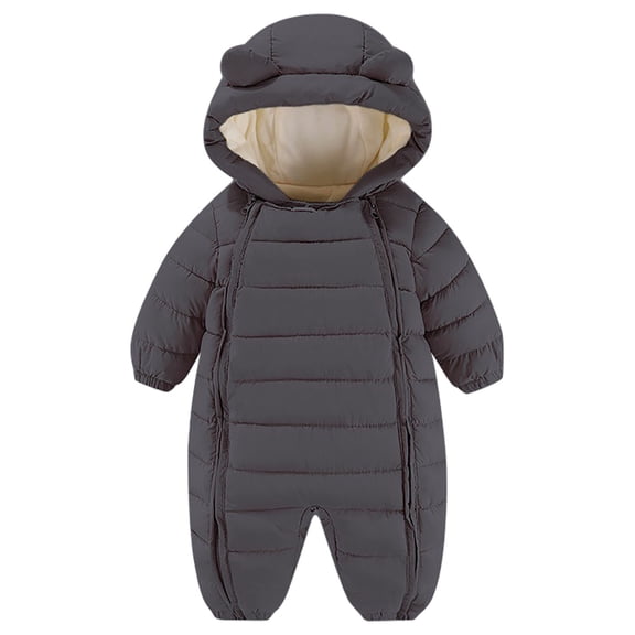 tarylea Baby Romper Double Full Zipper Hoodies Fleece Lined Warm Jumpsuit Solid Color Cute Casual Winter Basic Clothes